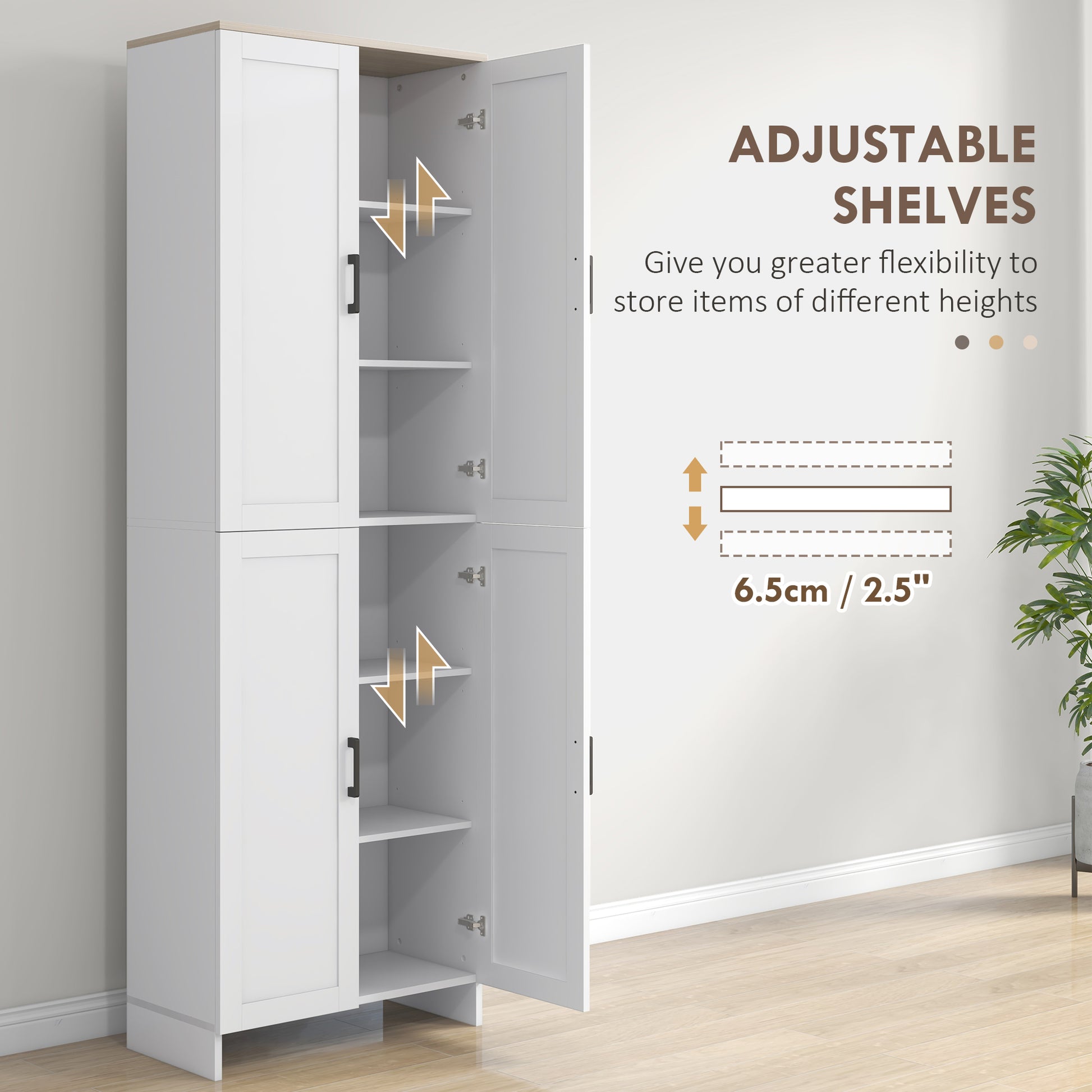 Homcom 72" Freestanding Kitchen Pantry, 4 Door Storage Cabinet Organizer With Adjustable Shelves, Kitchen Cabinet With Doors And Shelves, White White Particle Board