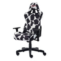 Ts85 Cow Print Luxx Series Gaming Chair Caster Nylon Black White Office Spot Clean Rectangular Modern Handle Office Chairs Solid Back Fabric Metal