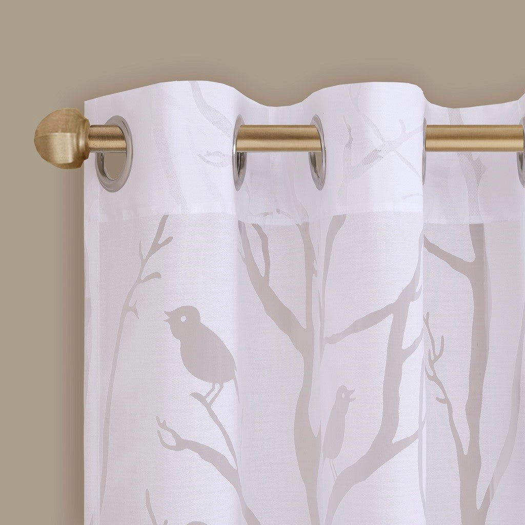 Grommet Top Sheer Bird On Branches Burnout Window Curtain Only 1 Pc Panel White Polyester