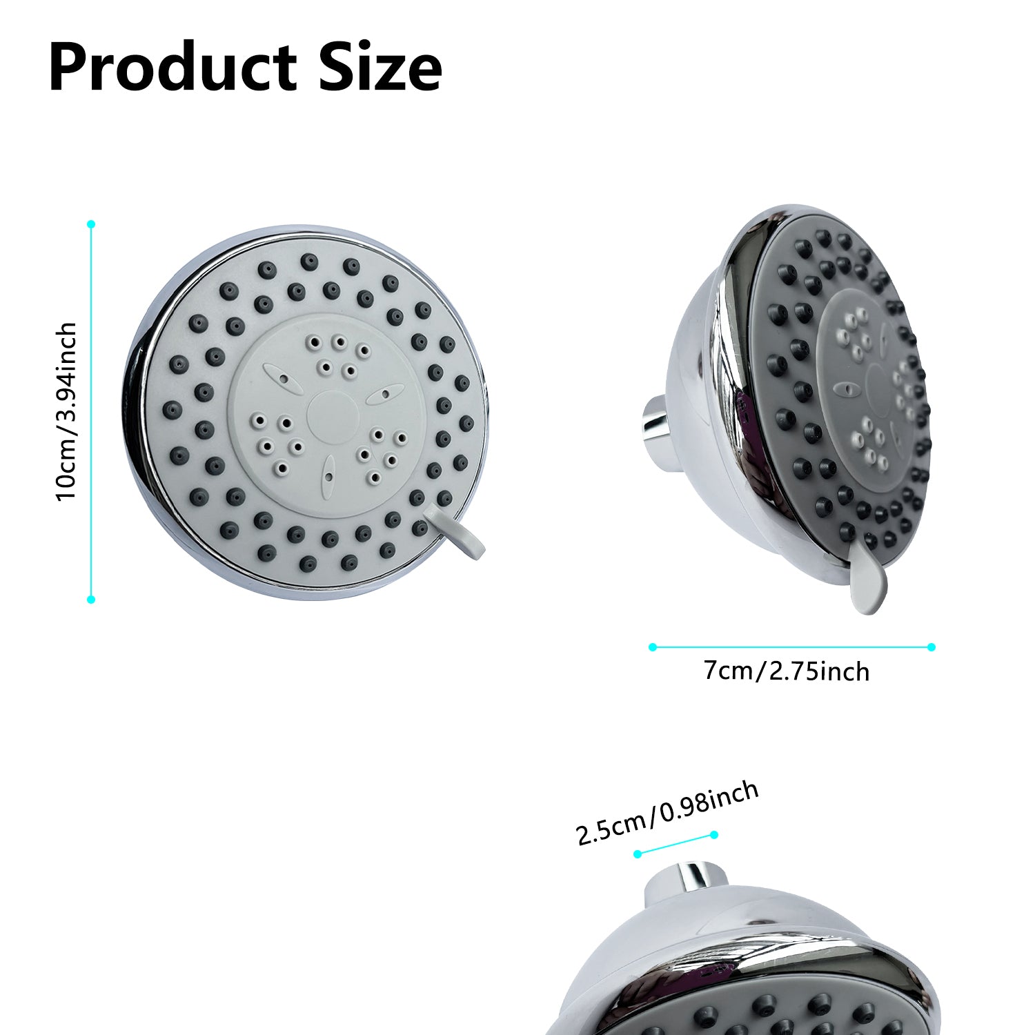 High Pressure Rain Shower Head With 3 Spray Modes, 4 chrome-abs