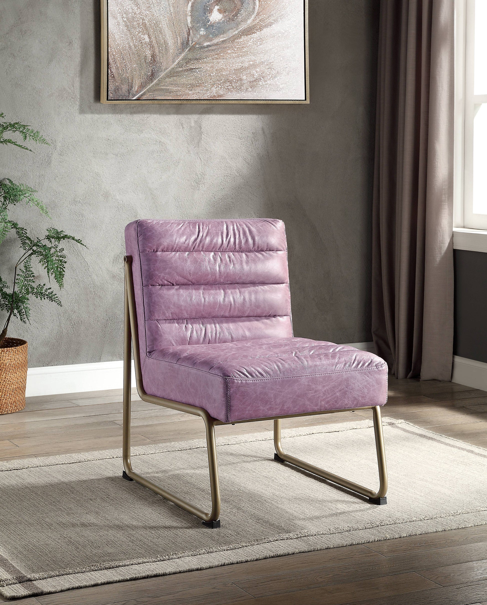 Wisteria Accent Chair With Metal With Sled Base Pink Primary Living Space Genuine Leather