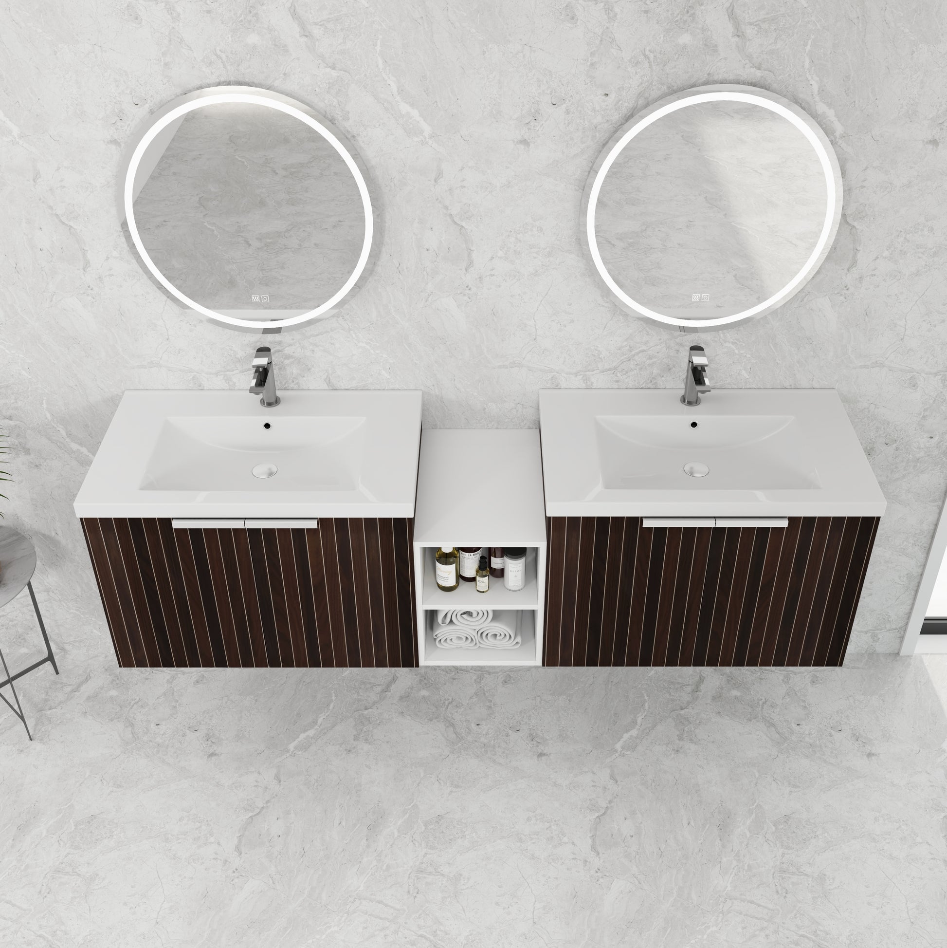 72 Inch Soft Close Doors Bathroom Vanity With Sink, A Small Storage Shelves, 30" And 12" Combination Cabinet, Kd Packing Silver Brown Stripe Bathroom Modern Plywood