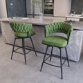 Bar Chair Linen Woven Bar Stool Set Of 2,Black Legs Barstools No Adjustable Kitchen Island Chairs,360 Swivel Bar Stools Upholstered Bar Chair Counter Stool Arm Chairs With Back Footrest, Green Metal Green Kitchen Dining Chairs Foam Linen
