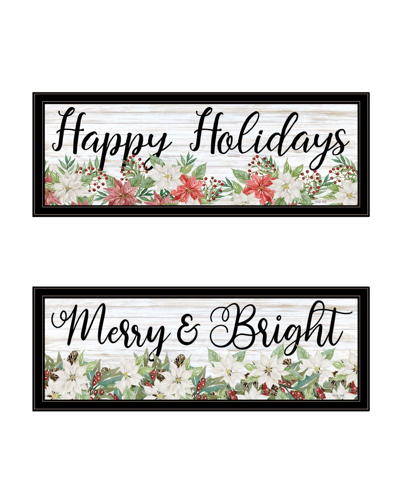 "Merry & Bright Holiday Happy Holidays To You" Framed Wall Art For Living Room, Wall Art Print For Home Decor, Bedroom Wall Art By Cindy Jacobs Multicolor Wood Paper