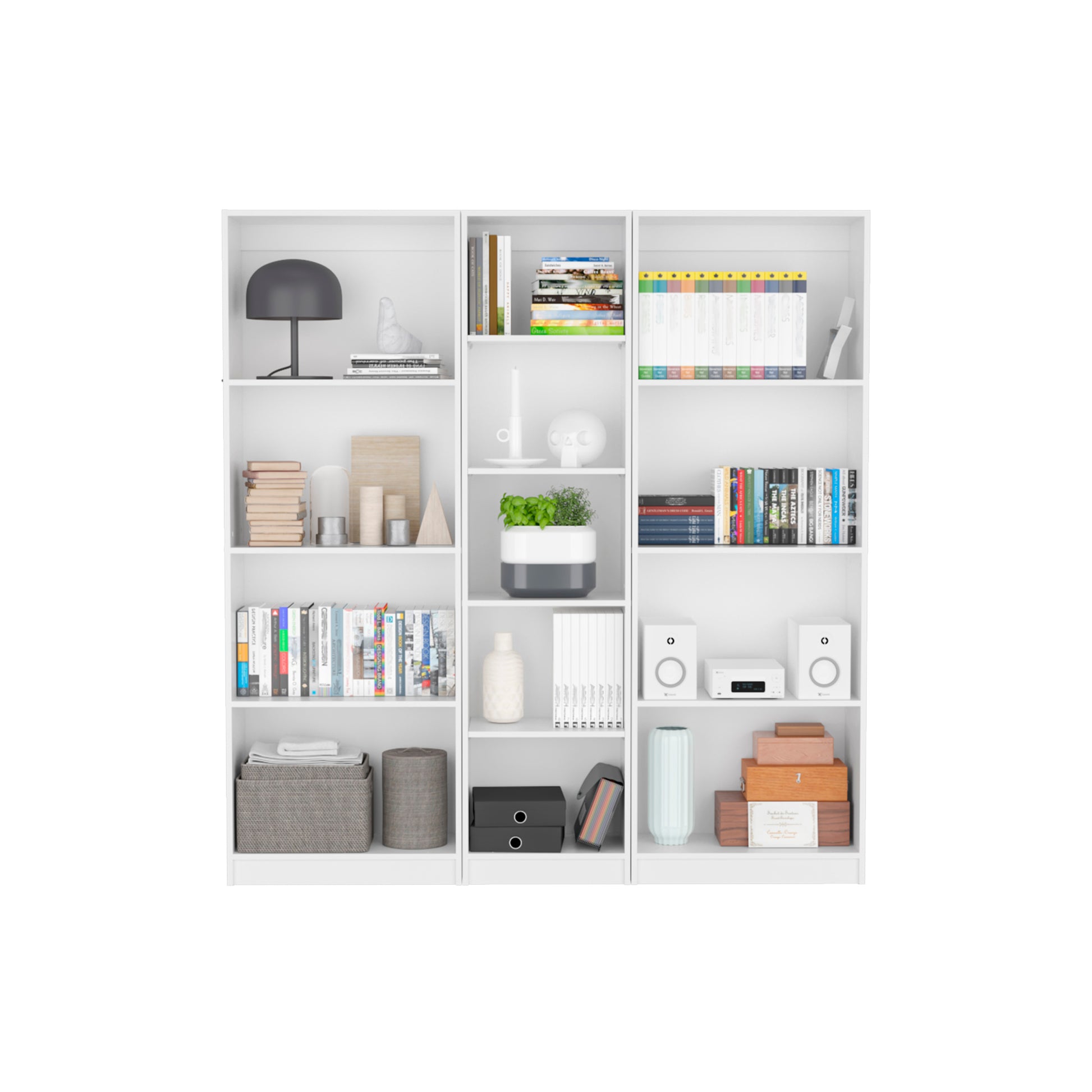 Durant 3 Piece Home Bookcase Set, 67" Wide With 13 Shelvesliving Room Set Set White Freestanding 5 Or More Shelves White Office Open Storage Space Modern Particle Board