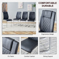 Table And Chair Set. Large Modern Rectangular Table With White Textured Top And Silver Metal Legs. Soft And Comfortable Pu Seats, Faux Leather Upholstered Seats And Sturdy Metal Legs. White Black Mdf Metal