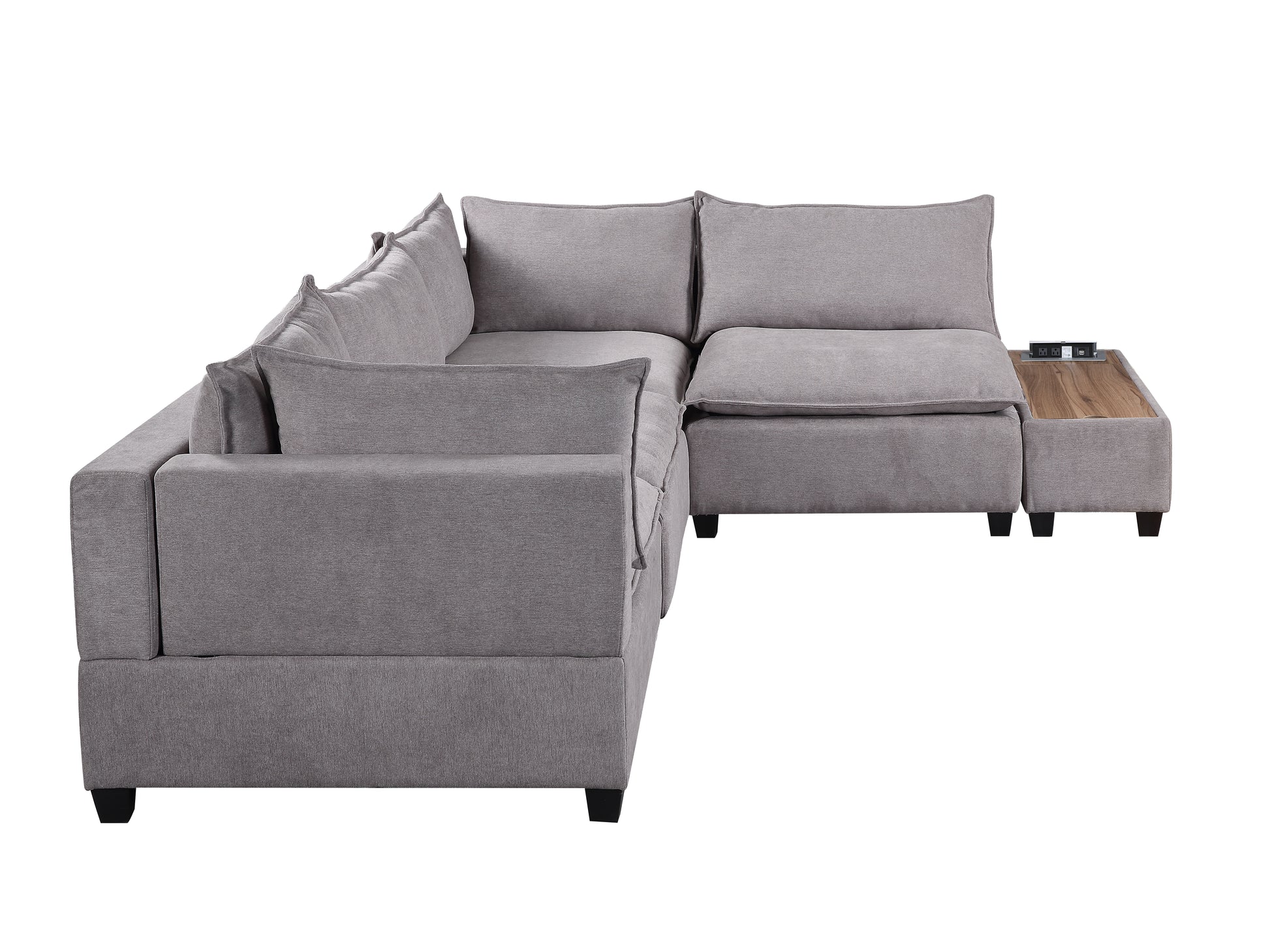 Madison 120"W Light Gray Fabric 5 Piece Modular Sectional Sofa With Usb Storage Console Table Light Gray Down Filling Foam 4 Seat