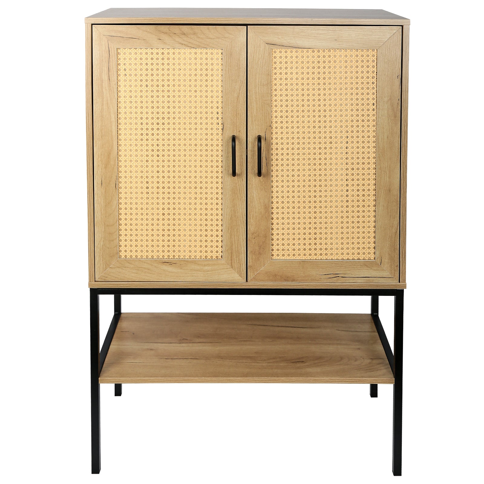 31.5 Inch Wide 2 Rattan Doors Free Standing Sideboard Storage Cabinet With One Open Bottom Shelf For Kitchen Dinning Room Living Room, Natural Color Freestanding 1 2 Shelves Natural Natural Primary Living Space Open Storage Space American Design Particle