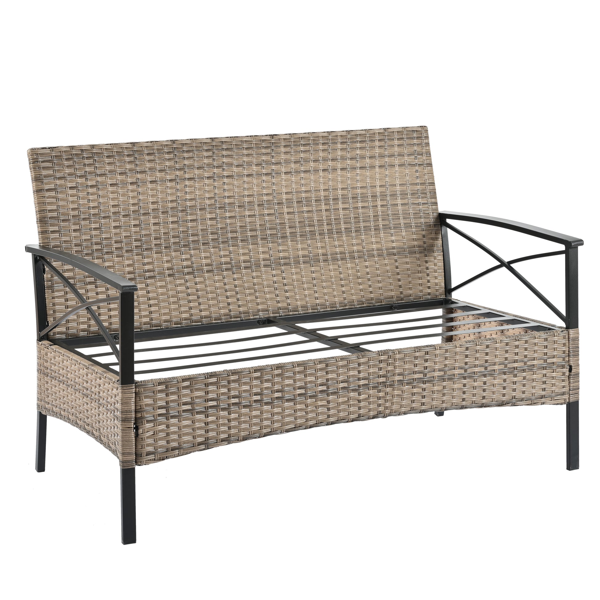 Patio Furniture, Outdoor Furniture, Seasonal Pe Wicker Furniture, Four Set Wicker Furniture With Black Metal Table Yes Brown Seats 4 Pe Rattan Iron Waterproof Fabric