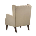 Keva 31 Inch Accent Chair, Deep Button Tufted Wingback, Soft Beige Fabric Beige Wood Fabric
