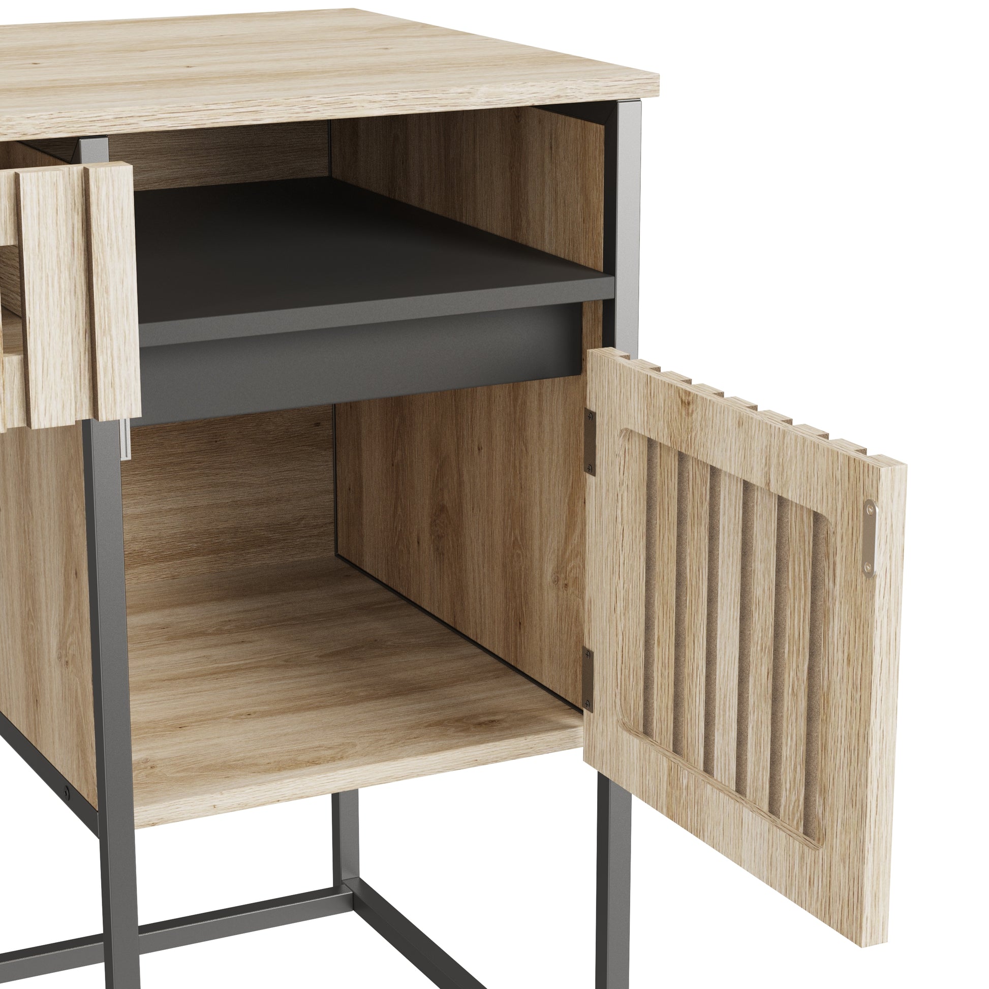 Desk,Computer Desk,Dresser,With Drawers Storage,Easy Assembly,Metal Frame,Modern Minimalist,Vertical Stripe Element Nature Primary Living Space Engineered Hardwood Rectangular Natural Black Computer