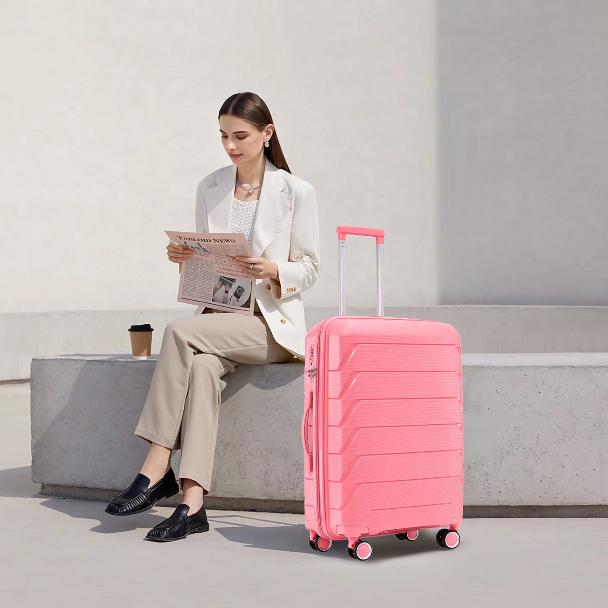 Pp Luggage Sets 3 Piece 20 24 28 , Expandable Carry On Luggage With Tsa Lock Airline Approved, Pp Materials Hard Shell And Lightweight Suitcase With Spinner Wheels Pink Pink Polypropylene