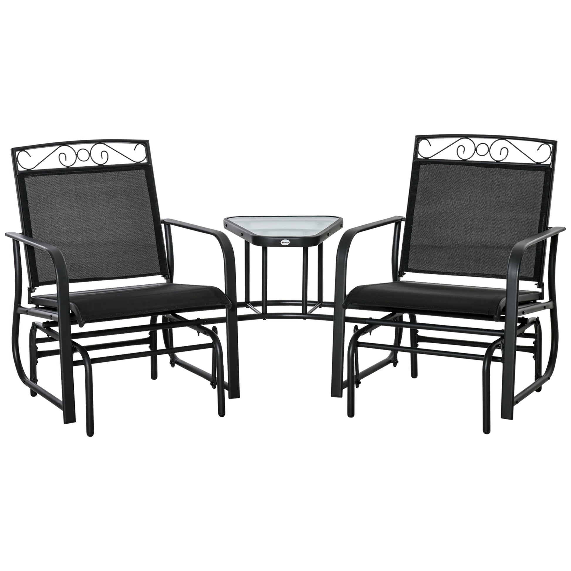 Outsunny Outdoor Glider Chairs With Coffee Table, Patio 2 Seat Rocking Chair Swing Withsling For Backyard, Garden And Porch, Black Black Steel