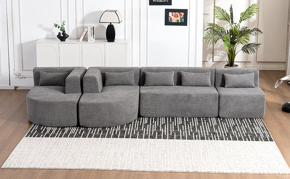 143.7" Upholstered Sofa Free Combined Sofa Couch With Two Chaise Lounge And Five Back Pillows For Living Room, Light Gray Light Gray Foam Polyester 5 Seat