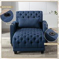 Coolmore Multifunctional Living Room Leisure Chaise Lounge Barry Tufted Comfy Armchair Wireless Charging, Smooth Reclining Backrest & Lumbar Pillow For Home Apartment Navy Linen Navy Foam Linen