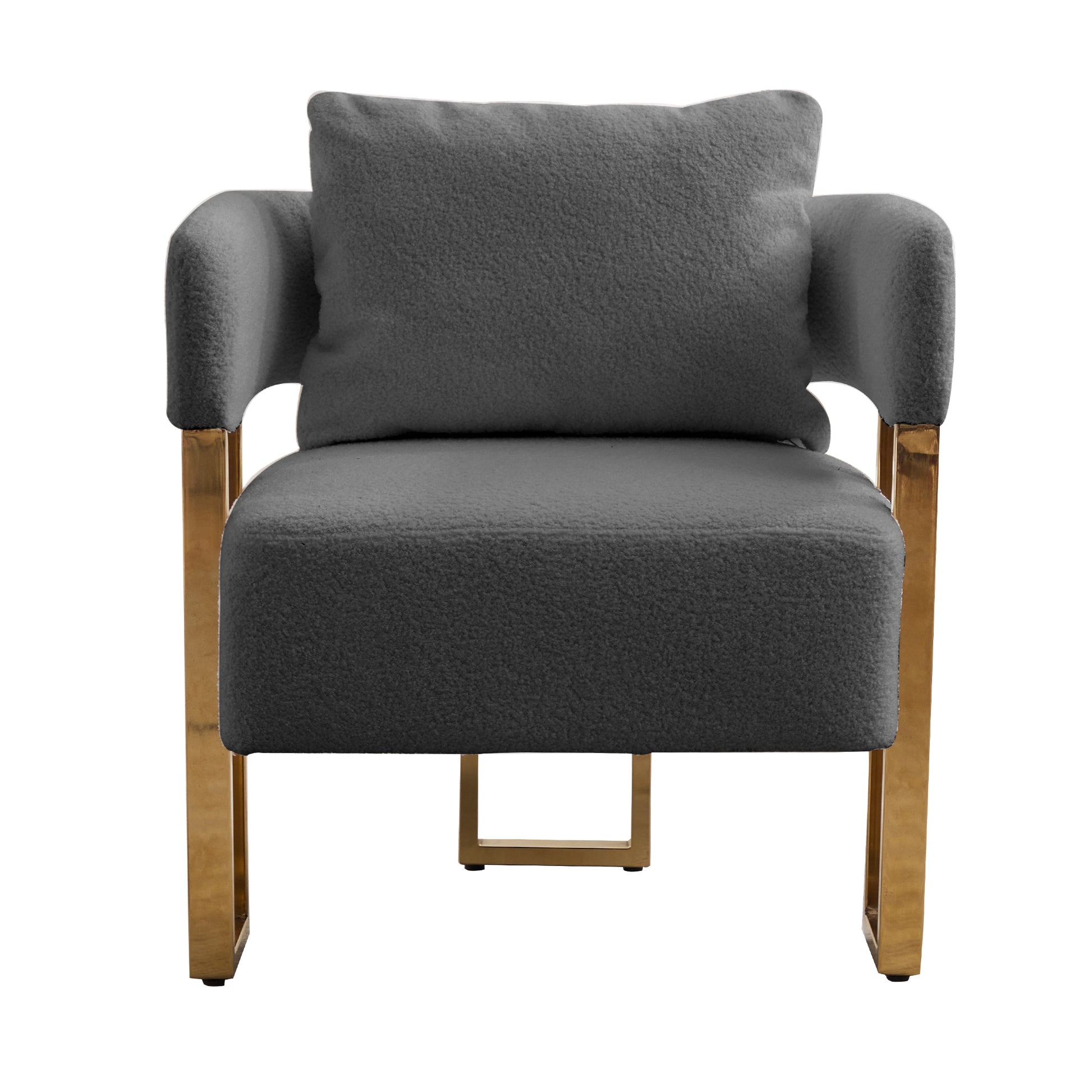 Ts Modern Decorative Chair, Living Room Side Chair With Gold Metal Legs, No Wheels, Suitable For Dressing Area, Reception Room, Office,Teddy Fleece Upholstered Metal Foot Sofa 1Pc Grey Grey Teddy