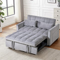 3 In 1 Convertible Sleeper Sofa Bed, Modern Pull Out Couch Bed, Adjustable Backrest, Velvet Loveseat Futon Sofa With Pillows & Pockets For Living Room Apartment, Grey Cement Grey Velvet Wood Primary Living Space Soft Cushion Back Art Deco Oak Square Arms