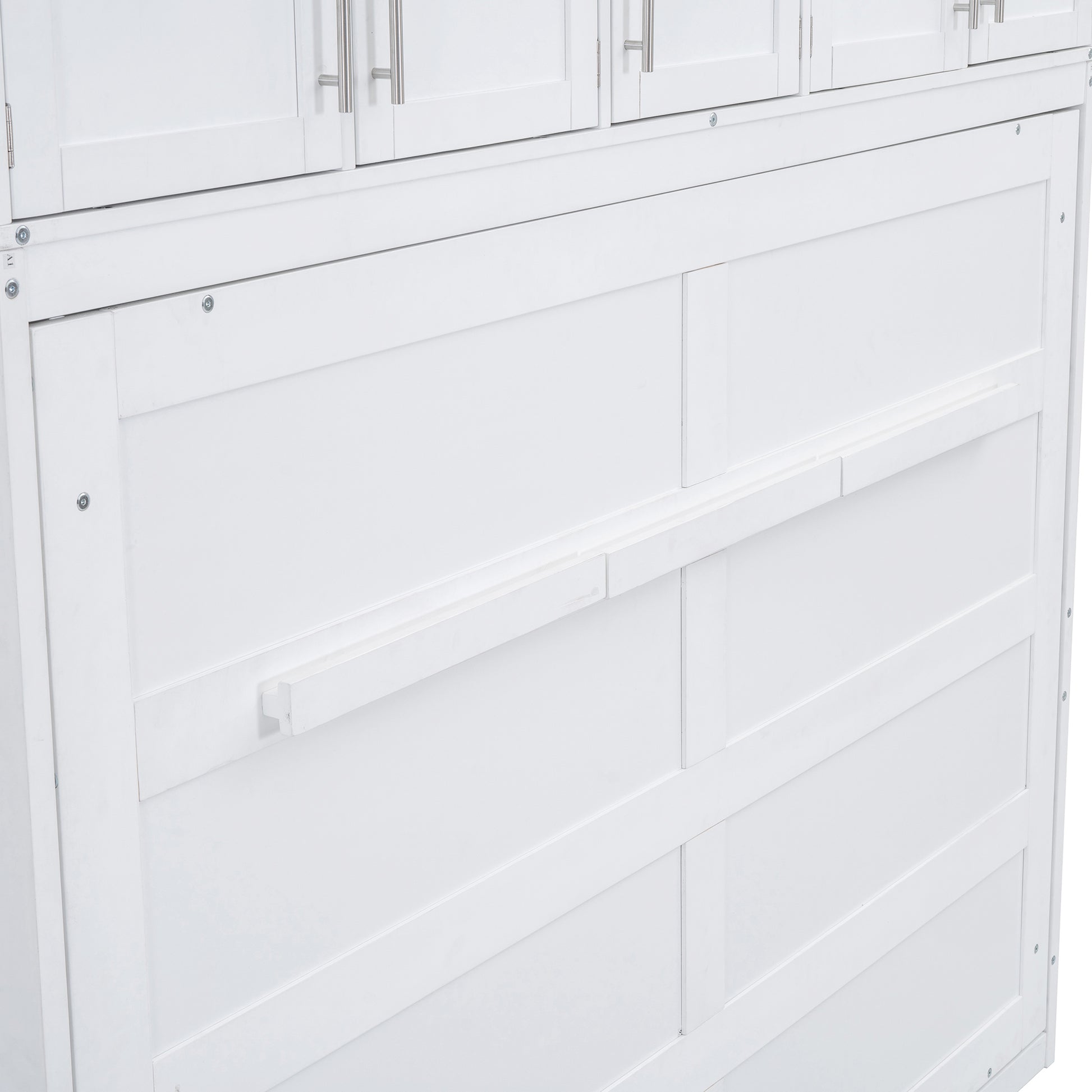 Queen Size Murphy Bed Wall Bed With Top Cabinets,White Queen White Plywood