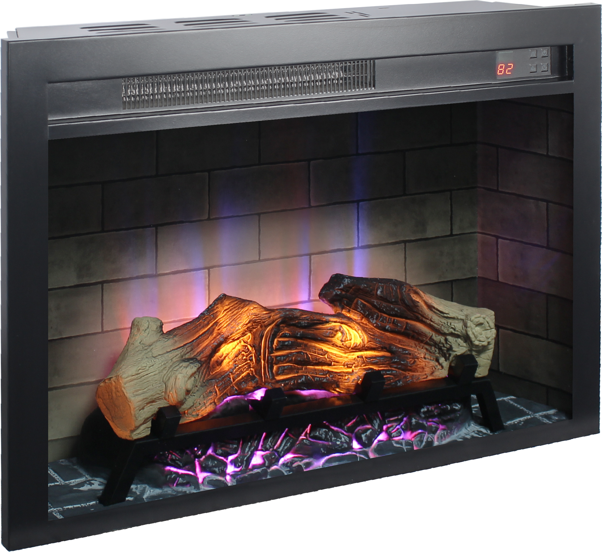 28 Inch Electric Fireplace Insert, Multicolored Flames Powder Coated Electric Antique Black Vent Free Primary Living Space Yes Insert Tempered Glass Sheet Metal Electric