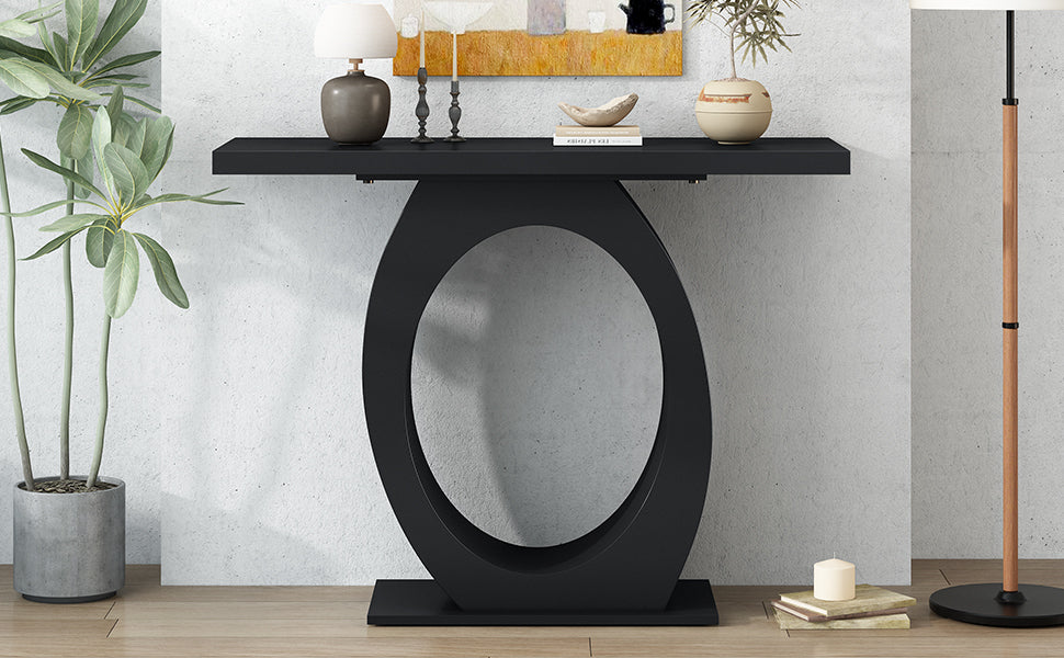 Mirod Stylish Modern Console Table With Egg Shaped Base,Enhanced Stability And Durability,Sleek Design For Home Decor,Perfect For Living Room Or Bedroom Black Mdf Acacia