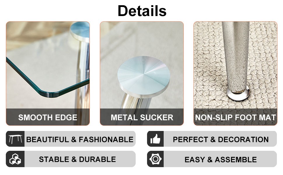 Table And Chair Set.Modern Rectangular Glass Dining Table With A Tempered Glass Tabletop And Silver Metal Legs, Paired With Multiple Chairs Designed With Pu Cushions And Silver Metal Legs. Silver White Seats 6 Tempered Glass