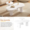 Easy Assembly Nesting Coffee Table Set Of 2, Cream Style Cloud Coffee Table With Round Small Side Table, Irregular Center Table With Thick Legs For Living Room, White, 39.3''X 13.7'', 15.7'' White