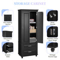 Tall Storage Cabinet With Two Drawers For Bathroom Office, Black Black Mdf