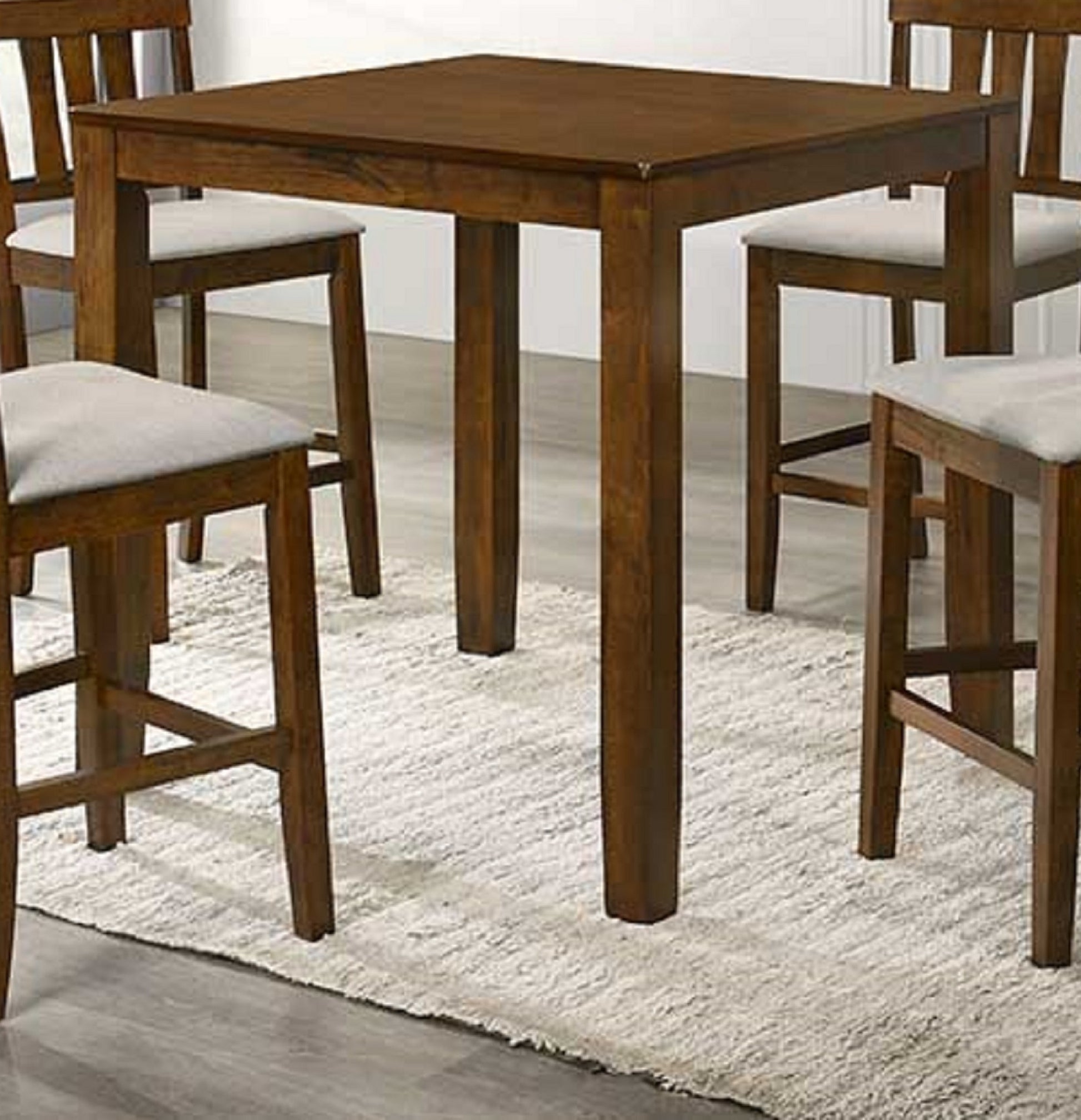 Beautiful Cherry Color Counter Height 5Pc Dining Set Pub Height Square Dining Table Cream Upholstered Chair Dining Room Set Wooden Brown Wood Dining Room Fixed Table Square Dining Table With Chair