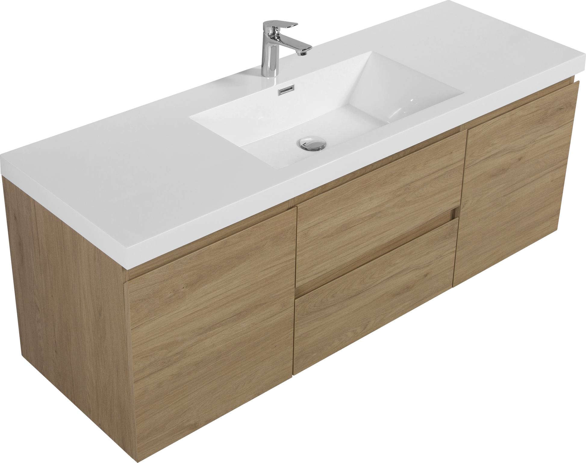 60" Floating Bathroom Vanity With Sink, Modern Wall Mounted Bathroom Storage Vanity Cabinet With Resin Top Basin And Soft Close Drawers, Natural Oak 24V11 60Sno 2 Oak 2 Bathroom Wall Mounted Melamine