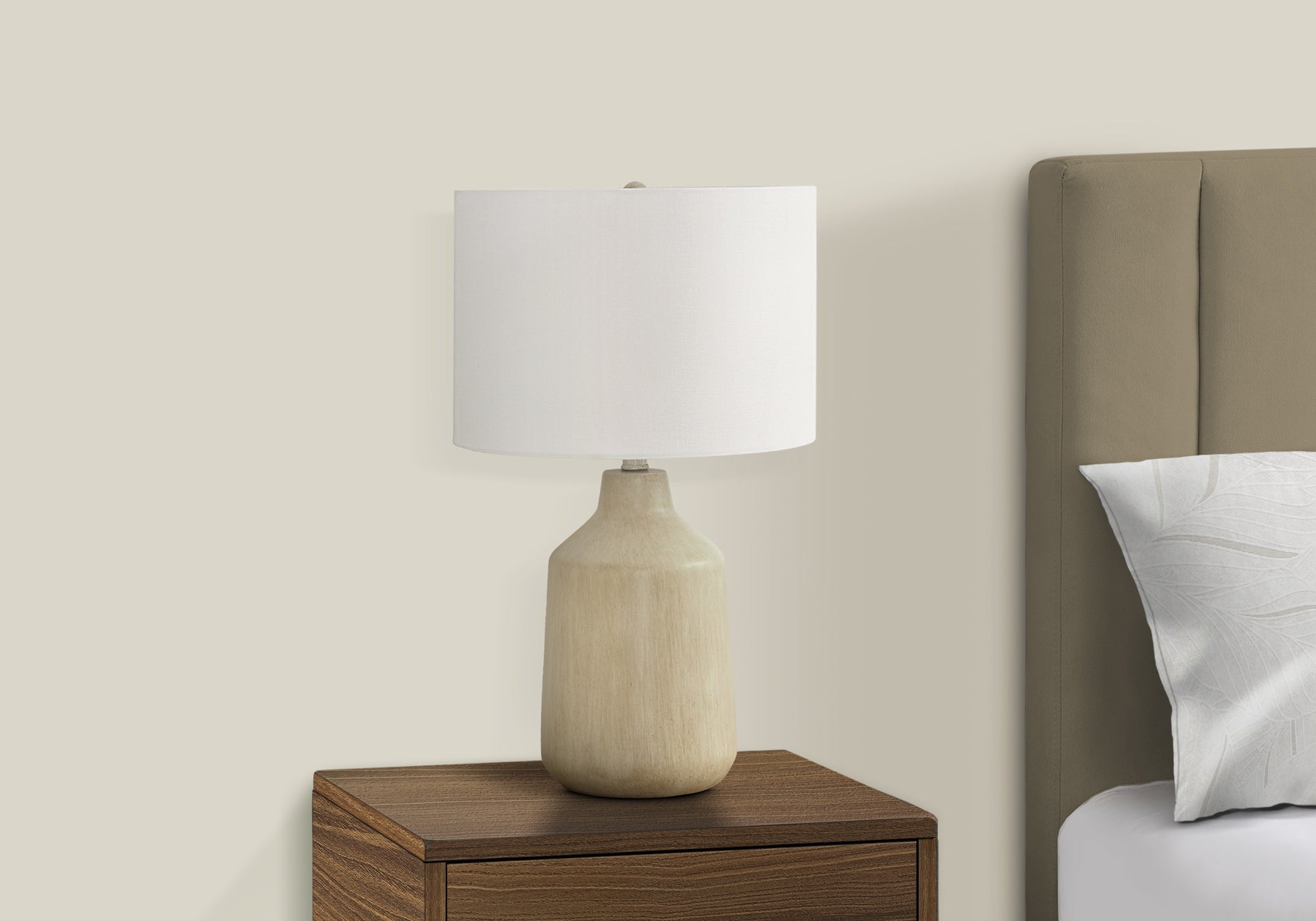 Lighting, 24"H, Table Lamp, Beige Concrete, Ivory Cream Shade, Contemporary Beige Concrete