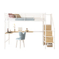 Twin Loft Bed With Desk And Storage Wardrobe, Heavy Duty Loft Bed With Stairs And Metal Grid, Twin Size Loft Bed, No Box Spring Needed, White Loft Bed Twin Size White Box Spring Not Required Twin