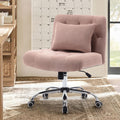 Armless Fabric Office Desk Chair With Wheels, Criss Cross Legged Wide Seat Chair, Modern Home Office Chair With Lumbar Pillow, Comfy Computer Task Chair For Small Space, Vanity Chair For Women