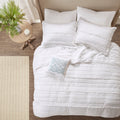 4 Piece Microfiber Reversible Ruffle Quilt Set With Throw Pillow White Full Queen Full White Cotton