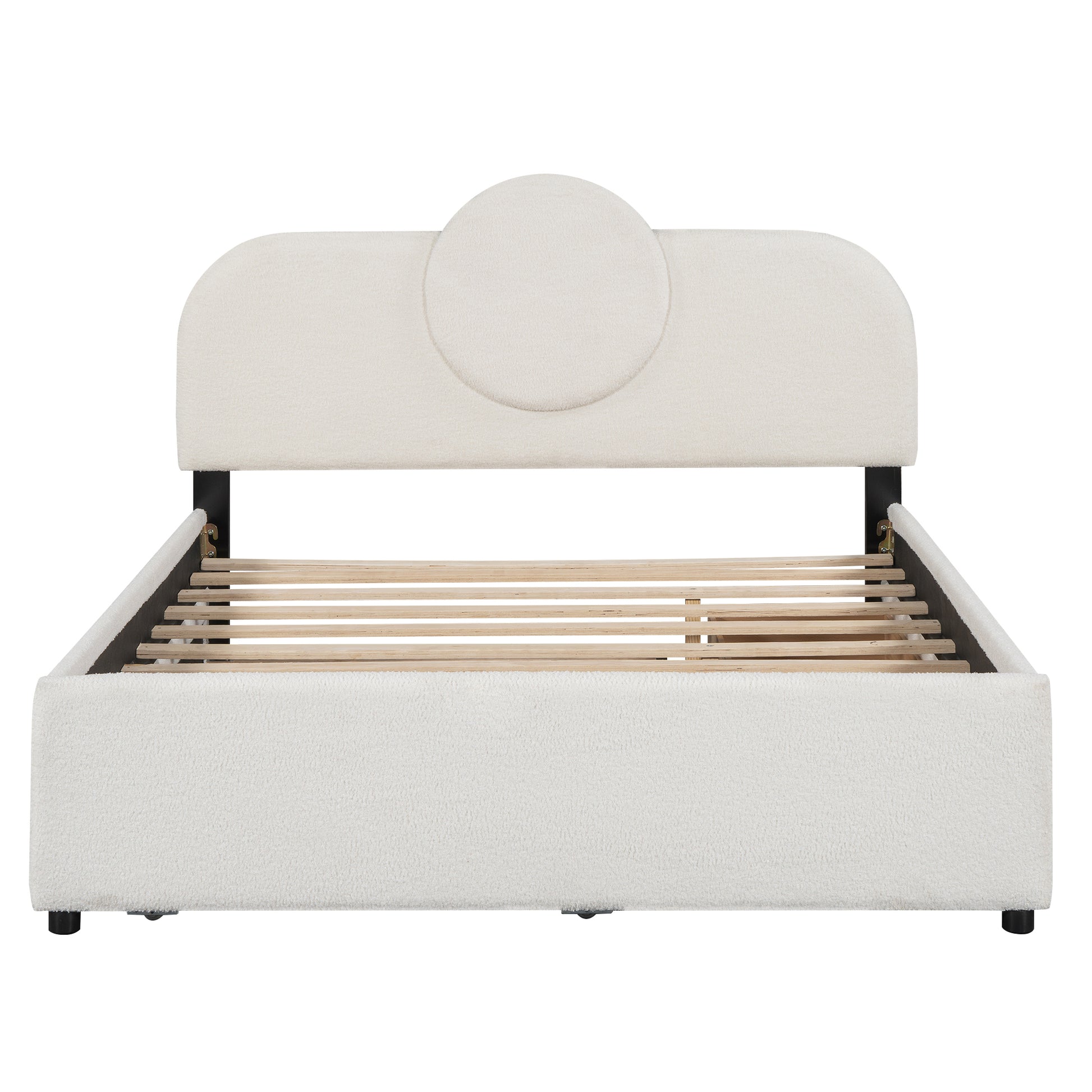 Queen Size Upholstered Platform Bed With Multi Functional Headboard, Trundle And 2 Drawers, White Box Spring Not Required Queen White Wood Bedroom Upholstered