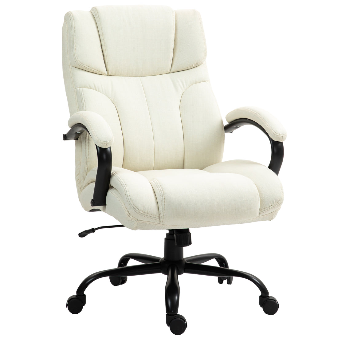 Vinsetto 500Lbs Big And Tall Office Chair With Wide Seat, Executive Computer Chair With Adjustable Height, Swivel Wheels And Linen Finish, Cream White Cream White Linen