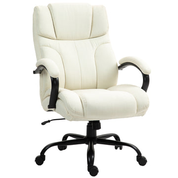 Vinsetto 500Lbs Big And Tall Office Chair With Wide Seat, Executive Computer Chair With Adjustable Height, Swivel Wheels And Linen Finish, Cream White Cream White Linen