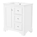 30 Inch Bathroom Vanity Cabinet With Ceramic Basin, 3 Drawers And Adjustable Shelves White Bathroom Solid Wood Mdf