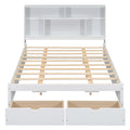 Queen Size Platform Bed With Storage Headboard And 2 Drawers, White Box Spring Not Required Queen White Wood Bedroom Bed Frame Solid Wood Mdf