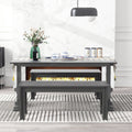 3 Piece Retro Dining Set, Rectangular Trestle Table And 2 Wood Benches For 4 People For Dining Room And Kitchen Grey Grey Solid Wood Mdf