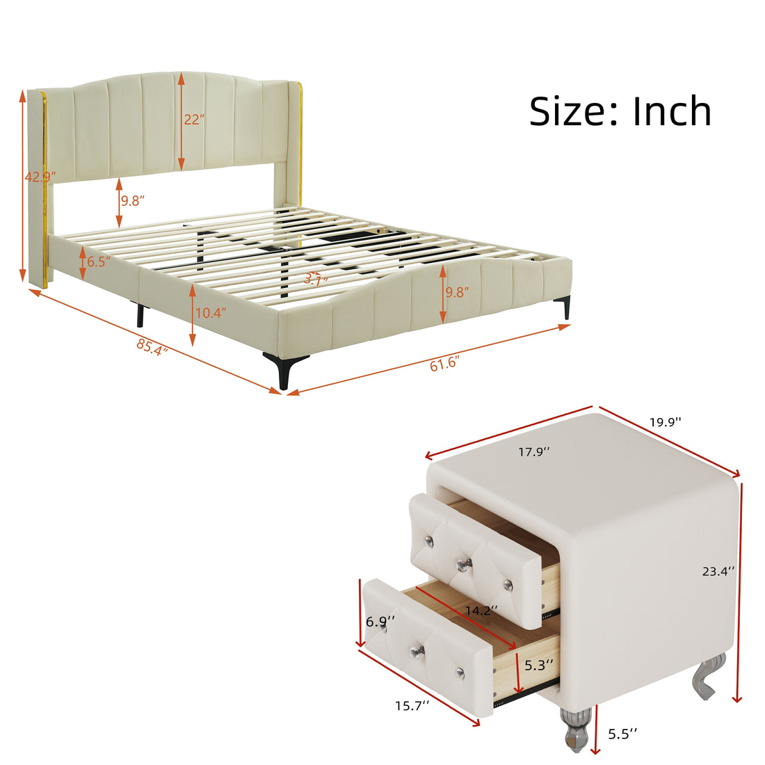 3 Pieces Bedroom Set With Queen Size Pu Leather Upholstered Platform Bed And Elegant Pu Nightstand With 2 Drawersbeige Box Spring Not Required Queen Beige 3 Piece Set Pu