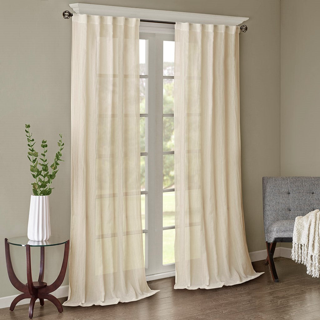 Solid Crushed Curtain Panel Pair 2 Pcs Window Panels Cream Polyester