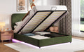 Upholstered Platform Full Size Hydraulic Storage Bed, Lift Up Storage Bed With Rgb Led Light, Bluetooth Speaker, No Box Spring Needed, Lychee Velvet, Green Full Green Velvet Fabric Metal
