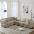 L Shaped Modular Sectional Corner Sofa Couch, 6 Seat Modular Sectional Sofa With Chaise For Living Room, Adjustable Arms And Backs Beige Beige Polyester 6 Seat