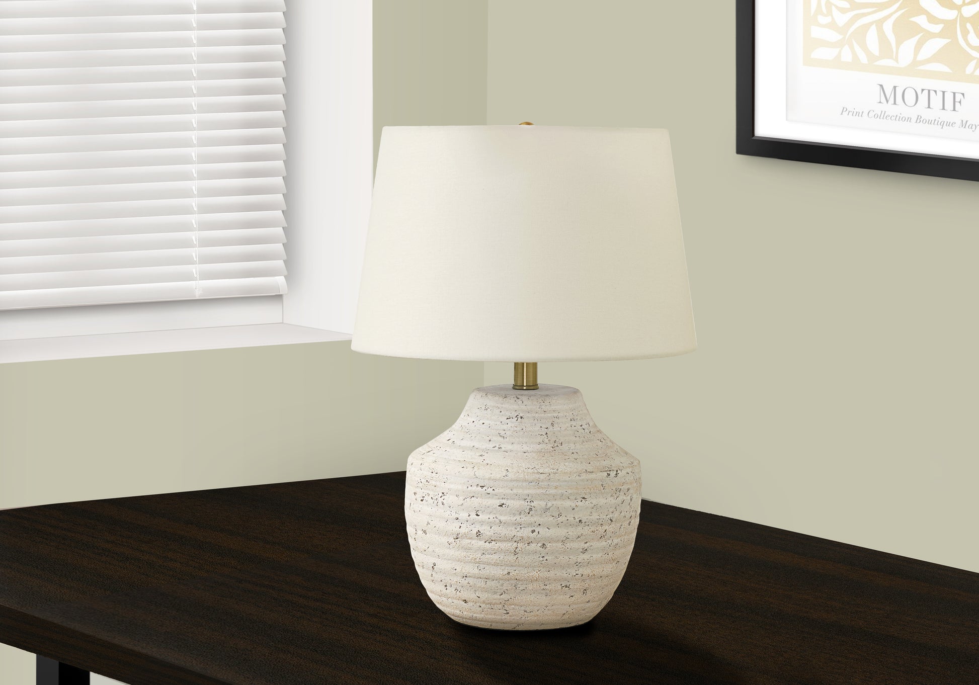 Lighting, 20"H, Table Lamp, Cream Concrete, Ivory Cream Shade, Modern Cream Concrete