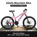 S26103 26 Inch Mountain Bike For Teenagers Girls Women, Shimano 21 Speeds With Dual Disc Brakes And 100Mm Front Suspension Pink Steel