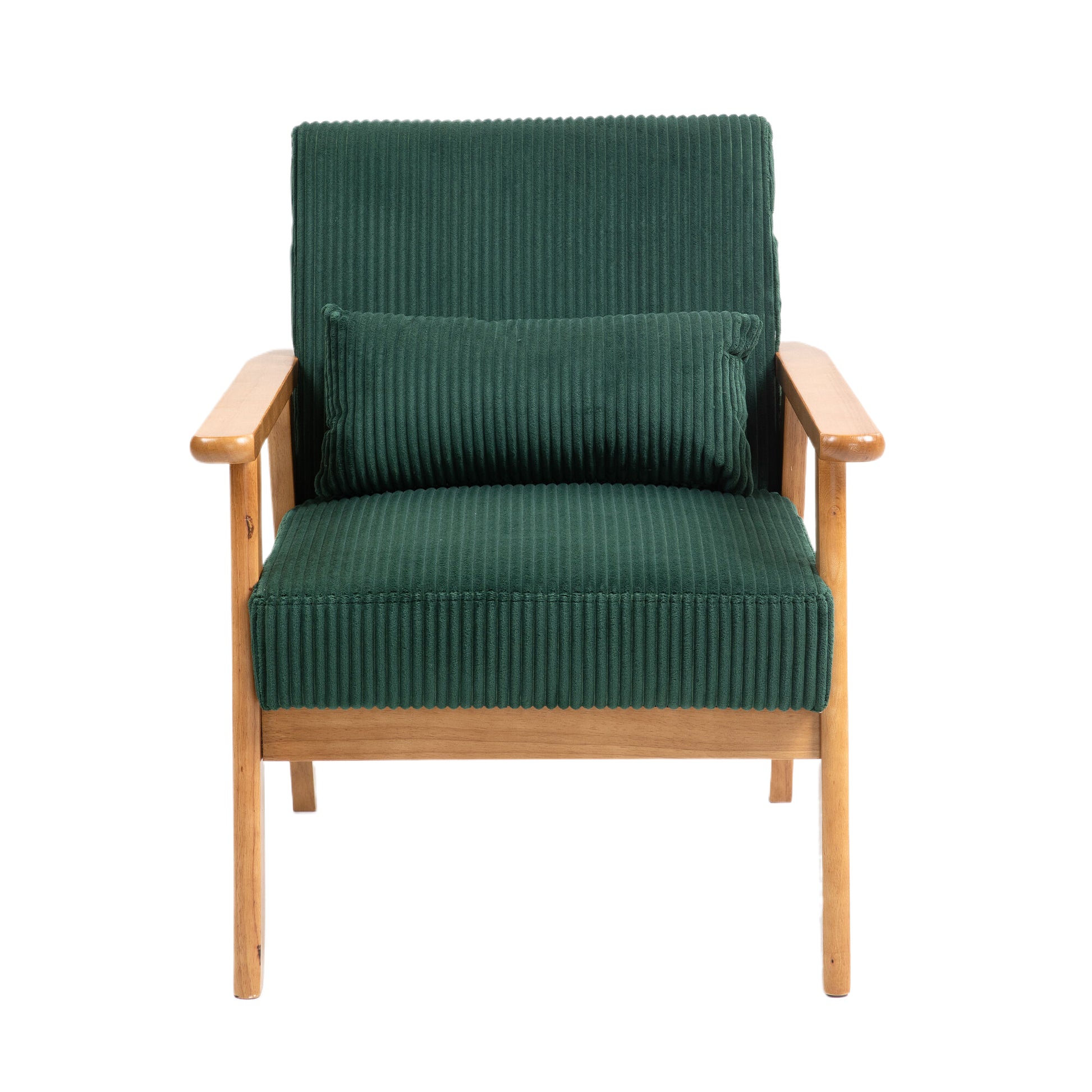 Leisure Chair With Solid Wood Armrest And Feet, Leisure Chair, Wood Frame, Velvet, L, Solid Rubber Wood Legs, Mid Century Modern Accent Chair, For Living Room Bedroom Studio Chair Emerald Corduroy