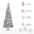 Homcom 9 Foot Pencil Snow Flocked Artificial Christmas Tree With Pine Realistic Branches, Pine Cones, Red Berries, Auto Open, Green Green Plastic