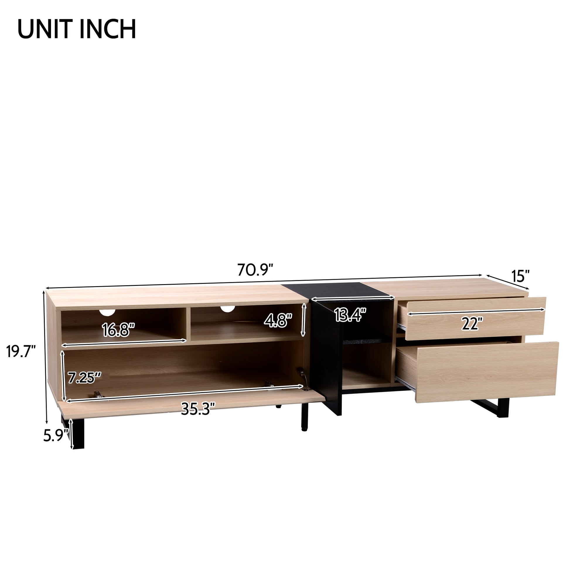 Modern Tv Stand For 80'' Tv With Double Storage Space, Media Console Table, Entertainment Center With Drop Down Door For Living Room, Bedroom, Home Theatre Natural Wood 70 79 Inches Mdf