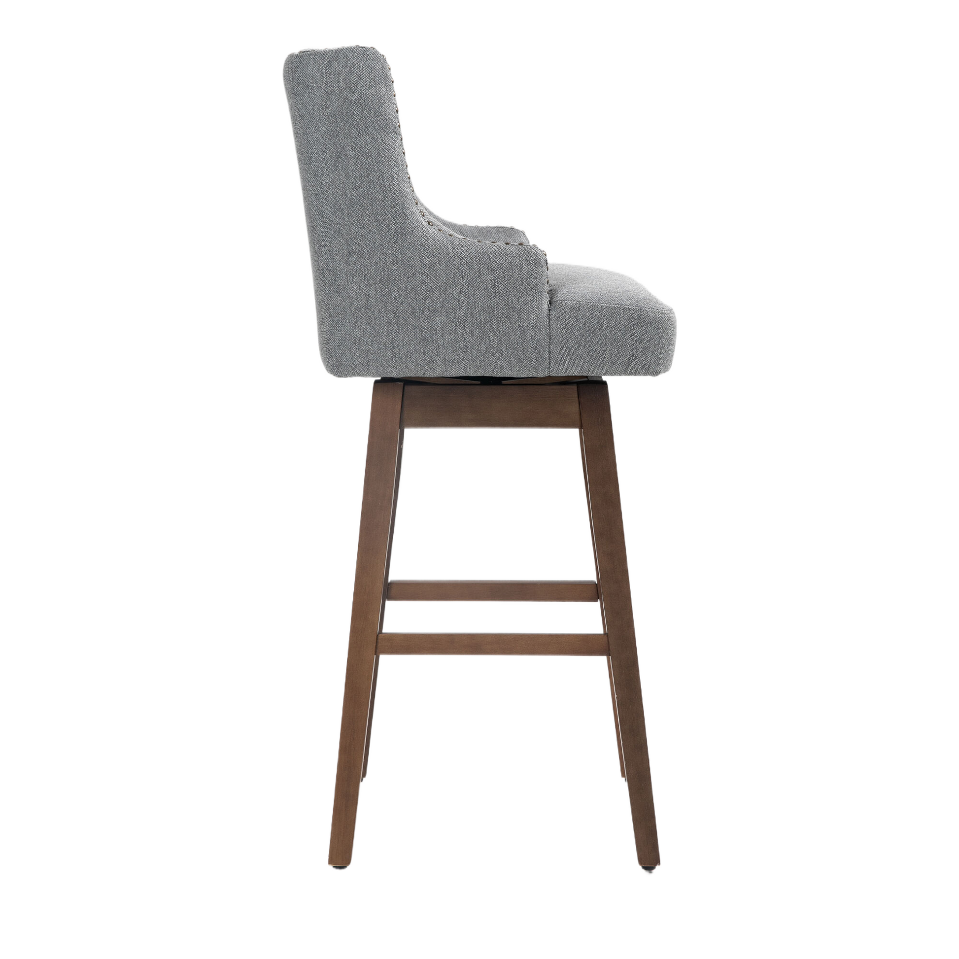 Coolmore Bar Stools Set Of 2 Counter Height Chairs With Footrest For Kitchen, Dining Room And 360 Degree Solid Wood Legs Swivel Bar Stools Set Of 2 Gary Linen Gray Foam Linen