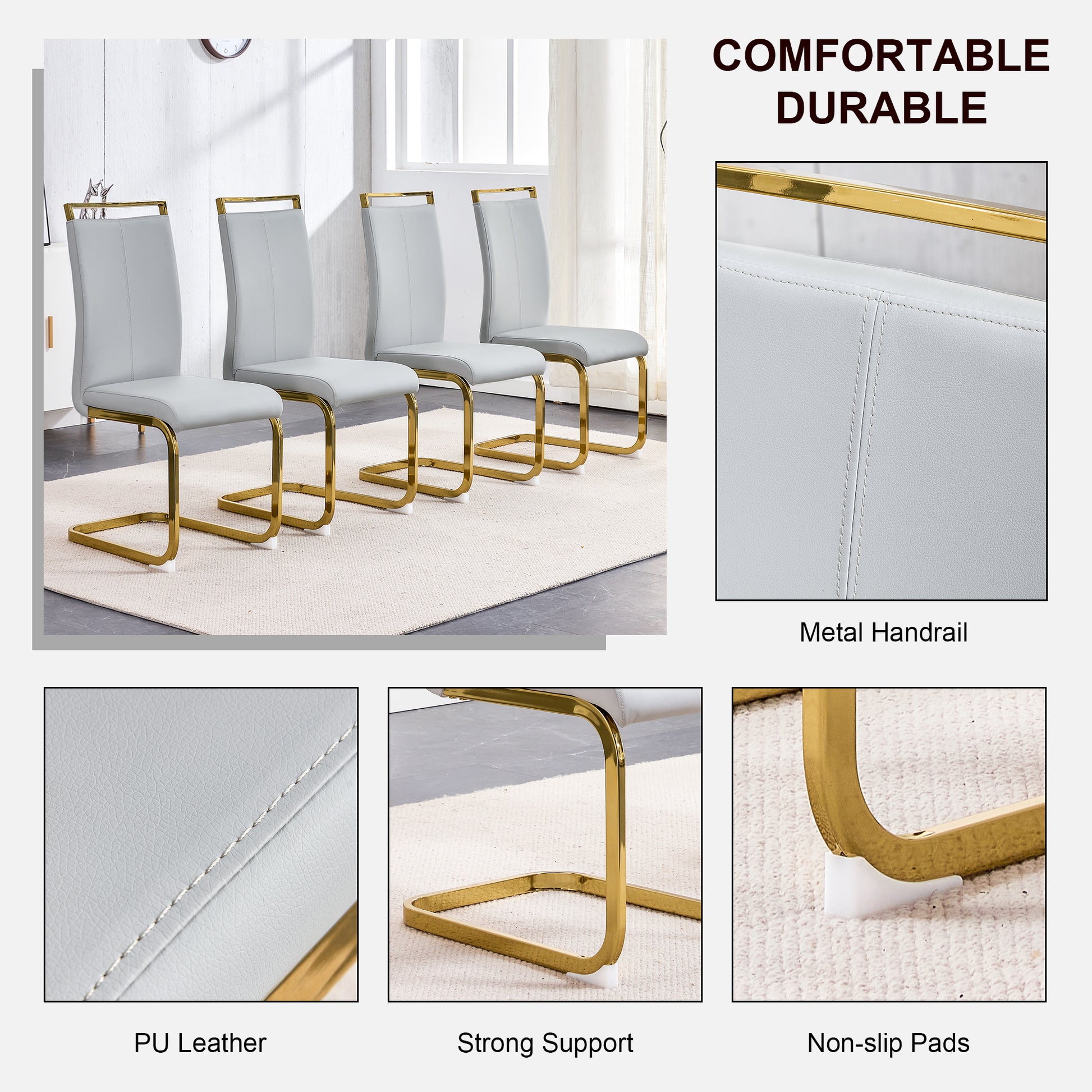 Table And Chair Set. Modern Dining Table With Mdf Top And Beautiful Mdf Legs. Equipped With Comfortable Pu Chairs And Metal Legs. Suitable For A Wide Range Of Decorative Styles. Black,Light Gray Seats 8 Mdf